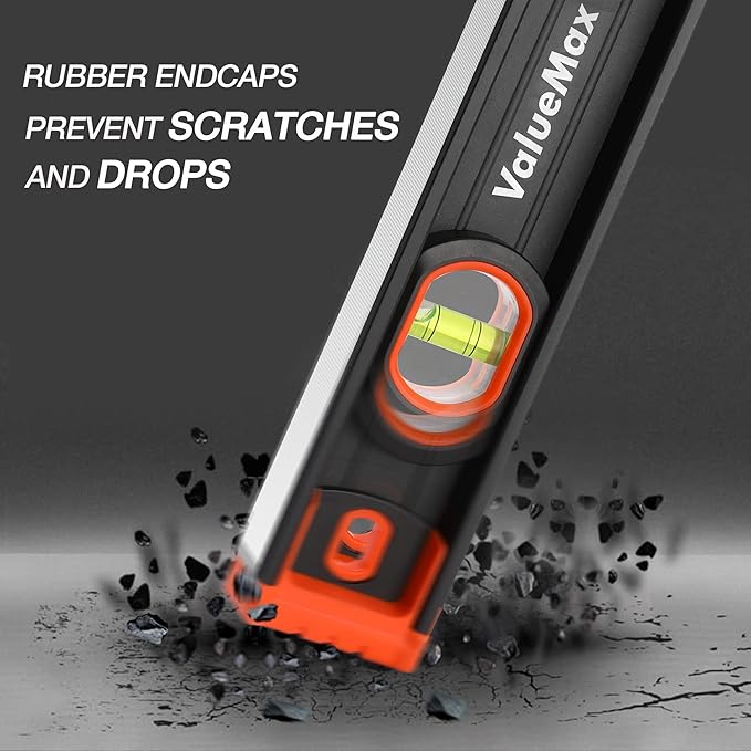 ValueMax 16-Inch Level, Magnetic Torpedo Level with 45°/90°/180° Bubbles, Aluminum Alloy Body, Precision-Machined Base, Shockproof Rubber End Caps, V-Groove & Hanging Hole for Construction, Carpentry