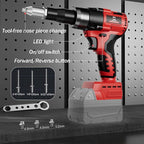 Rivet Gun Compatible with Milwaukee 18V Battery, Cordless Rivet Tool with 3 Size (1/8", 5/32", 3/16") Aluminum Rivets, Brushless Motor Rivet Gun Kit Nose Piece, Led Light, Tool Only
