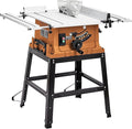 PioneerWorks 10 Inch Table Saw, 15A Multifunctional Saw With Stand & Push Stick, 90° Cross Cut & 0-45° Bevel Cut, 5000RPM, Adjustable Blade Height for Woodworking