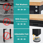 60 Inches Workbench, Rubber Wood Tabletop Work Table with 2 Drawers & Pegboard, 3000 LBS Heavy Duty Adjustable Height Work Bench with Power Outlets for Workshop, Office, Garage