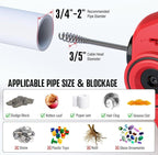 POPULO 20V Cordless Electric Drain Snake, 25Ft Replaceable Cable with 2.0Ah Battery, Extension Tube & Charger, Snake Drain Clog Remover Tool for Toilet, Floor Drain, Sink and Shower 3/4"-2" Pipe