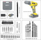Jar-Owl 21V Cordless Drill Set, 0-1350RMP Variable Speed,350 in-lb Torque,10MM 3/8'' Keyless Chuck, 18+1 Clutch, 1.5Ah Li-Ion Battery & Charger for Home Tool Kit - Black & Yellow