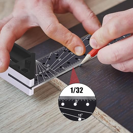 12 Inch Framing Square Carpenter Square, Tri Square Tool, Try Square for Woodworking, T Square Ruler, L Square Ruler, Right Angle Ruler，Framing Tools, Anodized Ruler Body, Black & Black