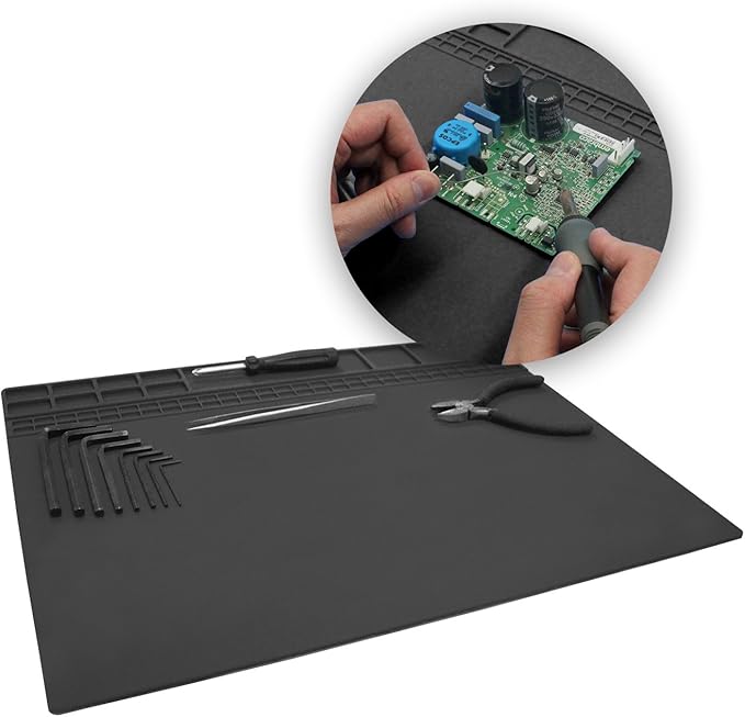 Handook Soldering Mat Silicone Repair Mat Heat Resistant 932°F Workbench Mat for Cellphone, Computer, PCB board Electronic Repair Mat for Soldering Station Iron Gun with Size 16 x 12 Inch (Black）