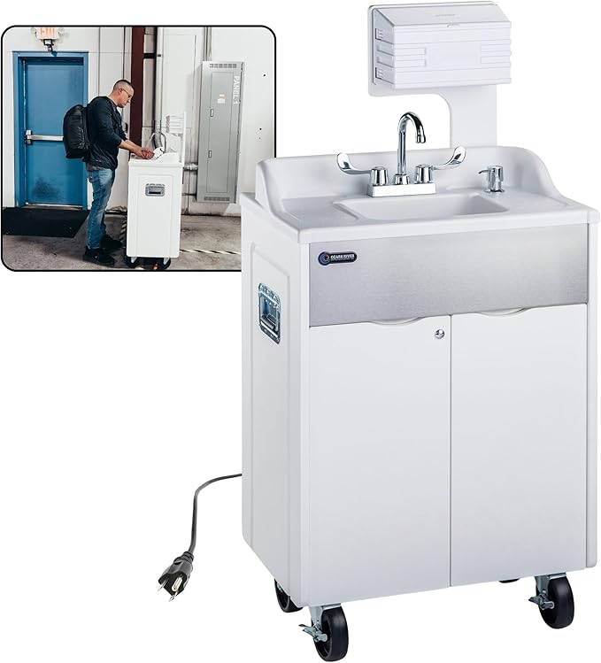 Ozark River Portable Sinks, Titan PRO 1 White, Outdoor Portable Sink with Hot Water, Mobile Self Contained Sink with Water Tanks and Wheels, Portable Outdoor Hand Washing Sink Station
