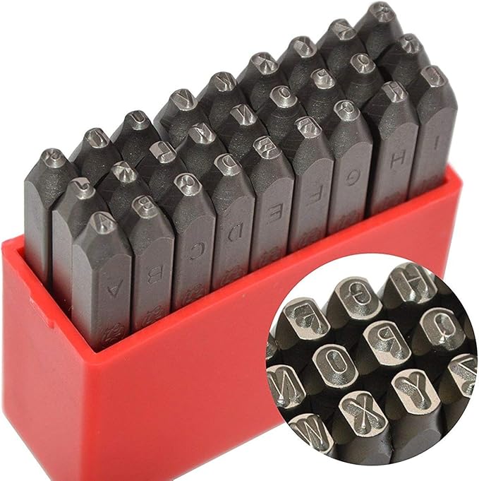 27pcs Heavy Duty Steel Stamp Uppercase Letters 3/32 2.5mm Hand Stamping Character Mark Code Alphabet Punch Kit for Bracelet Ring Jewelry Sheet Metal Plate Making Mold Die