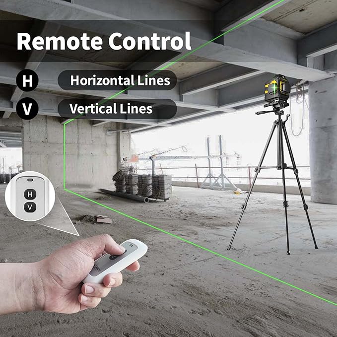 IKOVWUK 4x360° Laser Level, Self-leveling Tool for Construction, Tiling Floor & Picture Hanging, 4D Cross Line Laser Level with Remote Control, 16 Lines Vertical/Horizontal level with 2*4 Ah Battery
