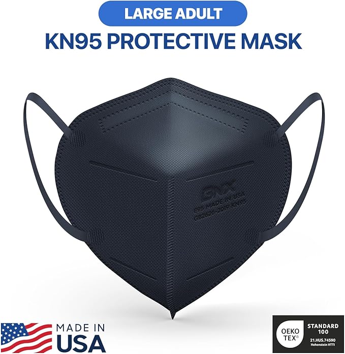 BNX KN95 Face Masks Made in USA (Adult Large, Adult Medium, Kids Small) (Earloop) (Model: E95/E95M/E95S)