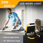 30 Watts LED Work Light, 3600 Lumens Outdoor Flood Light with 16ft Cord & Switch, IP66 Waterproof Portable Working Lighting with Stand, 5000K Dayight Worklight for Job Site Garage Workshop