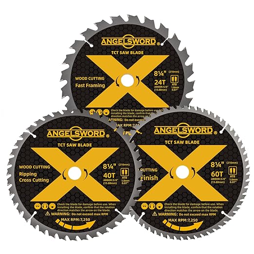 ANGELSWORD 8-1/4 Inch Table Saw Blade/Circular Saw Blade, 24T for Framing&40T for Ripping, Cross Cutting&60T for Fine Finish Wood Cutting, 3 Pack