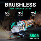 Brushless Angle Grinder 20V 4-1/2 inch, Cordless 4.0Ah Battery & 2A Fast Charger, 8500RPM, Power Angle Grinder with Cutting & Grinding Wheels, Flap Discs for Wood Metal & Rust Removal