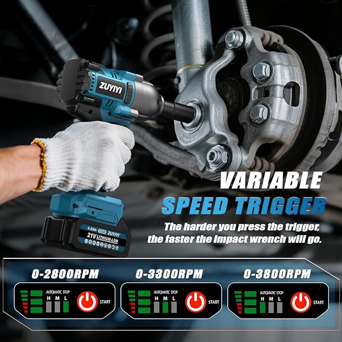 Cordless Impact Wrench 1/2", 1600N.m (1200ft-lbs) High Torque Brushless Impact Gun, 21V 3800RPM Power Impact Wrenches, Electric Impact Driver with 2x 4.0Ah Battery for Car Tire Truck RV Mower