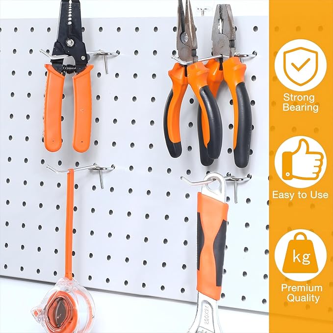 Funrous 100 Pack Peg Board Hooks Stainless Steel Pegboard Hooks Shelving Display Hanging Peg Board Holders for 1/8 and 1/4 Garage Storage Tools Organizer(2 Inch)