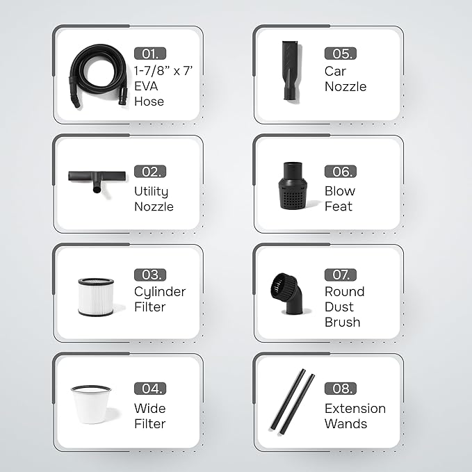 6 Gallon 3.0 Peak HP Wet/Dry Vacuum, Stainless Steel Tank, 3 in 1 Function Portable Shop Vacuum with Attachments, Ideal for Jobsite, Garage & Workshop.