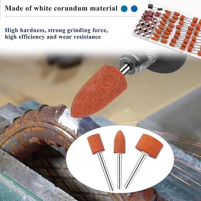 Tnisesm 64Pcs Sanding Bits & Sanding Drum Set for Dremel Rotary Tool with Box, Aluminium Oxide Tough Enough to Metal Rust Removal/Smoothing/Sharpening, Different Shape Meet More Needs