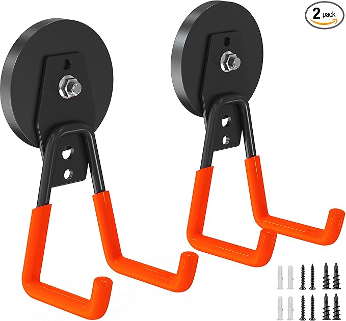 Extra Strong Magnetic Hooks for Hanging Heavy Duty, 2.6in Large Industrial Magnet Hooks, Magnetic Hook with Anti-Slip Coating, Storage Utility Magnetic Holder for Garage Shelve and Garden Tools