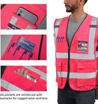 Dib Safety Reflective Vest High Visibility with Pockets and Zipper, Pink 3XL