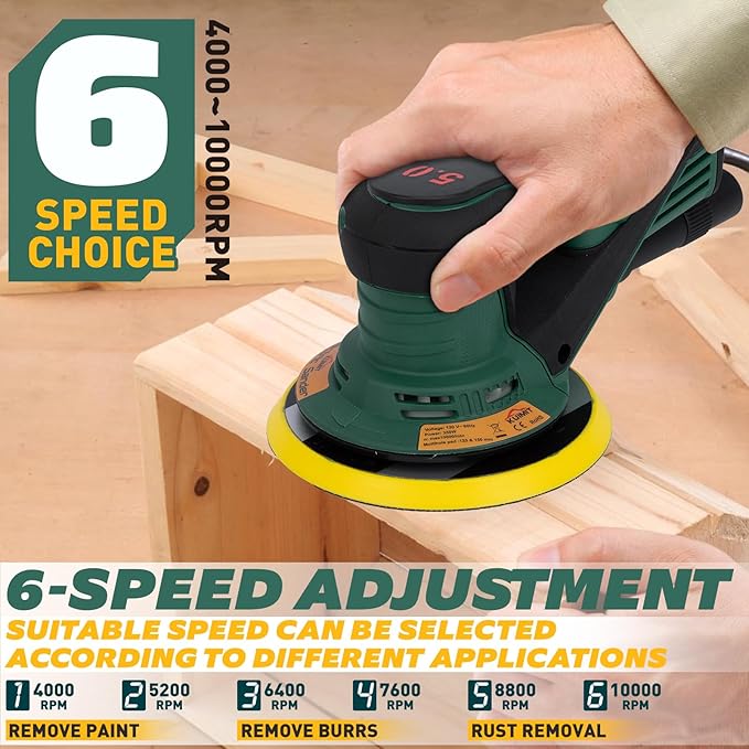 Pro-Grade Random Orbital Sander | 350W Brushless Powerhouse w/Dual 5" & 6" Pads | 4000-10K RPM Variable Speed | Dust-Free Woodworking Beast for Floors, Auto & DIY Projects
