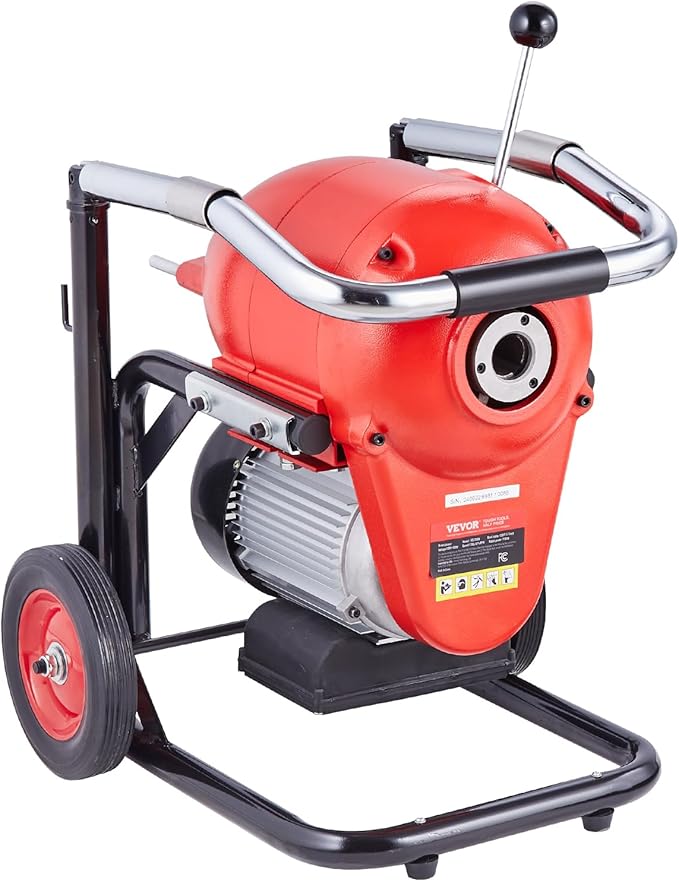 VEVOR Drain Cleaner Machine 120FT x 6/5 Inch, 1100W Electric Sewer Snake Auger Manual Feed - with 6 Cutters and CW/CCW Control for 4" to 8" Pipes