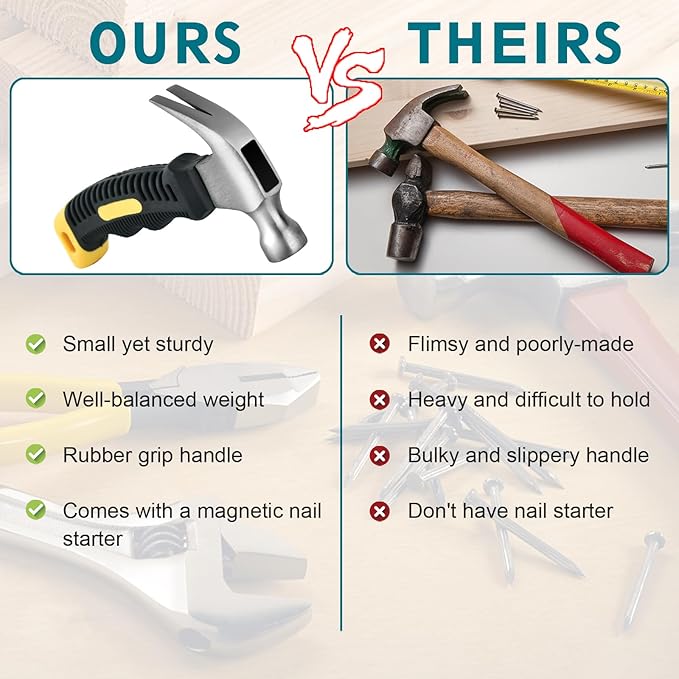 Small Claw Hammer - Mini Hammer for Women&Kids, Camping Hammer, Stubby Tack Hammer, Nail Hammer with Magnetic