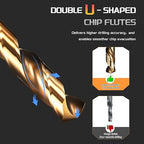 Drill Bit, #28 Cutting Diameter, 4341 HSS Gold Finish 135° Cutting Angle Number Jobber Bits - (Applications: for Drilling Soft Metal Plastic Wood), 5-Pieces