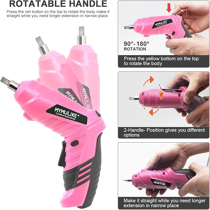 Cordless Electric Screwdriver, 3.6V Rechargeable Power Screwdriver with 47 pcs Accessories, usb charging, 3Nm Screw Gun, mini Carrying screwdriver set with LED Light Electric Power Drill Set