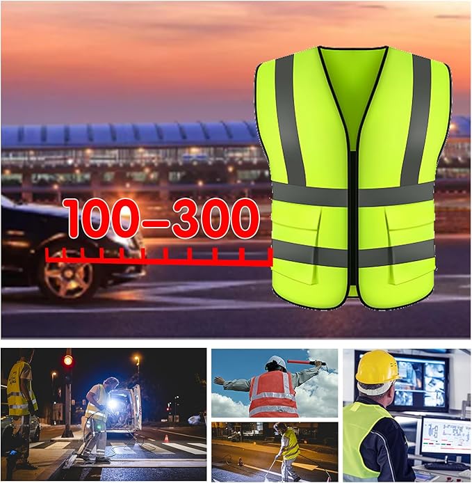 Custom Safety Vest for Men with Logo Pockets Personalized High Visibility Protective Workwear with Reflective Strip