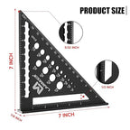 Carpenter Square 7 Inch Rafter Square Tool, Multi-Purpose Farming Carpenter Tools, Woodworking Square Laser Scales Anodized Ruler Body, Aluminum Metal Squares, Black