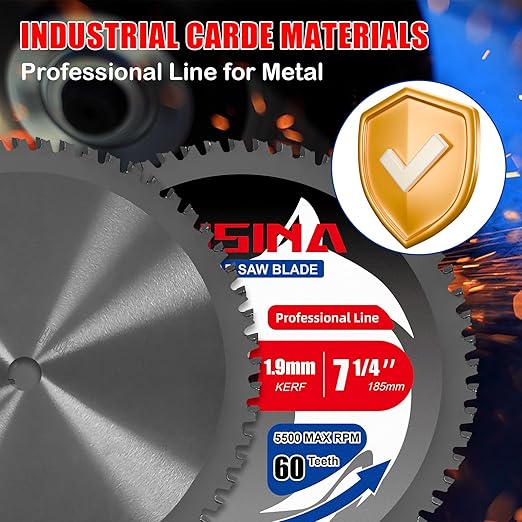7-1/4" Circular Saw Blade, TCT Metal Cutting Saw Blades with 60T & 5/8" Arbor, Professional for Iron Steel Aluminum Stainless Steel Ferrous Metals