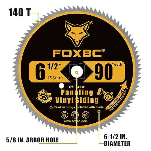 FOXBC 6-1/2 Inch 90 Tooth Circular Saw Blade for Paneling and Vinyl Siding Wood Cutting with 5/8-Inch Diamond Arbor