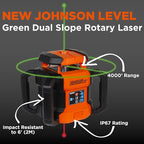 Johnson Level & Tool JRT300-GNHV-K Self-Leveling Dual Slope Rotary Laser Kit with GreenBrite® Technology, 4,000FT Range, Lithium Ion Batteries, Magnetic Target, Laser Detector, Remote Control