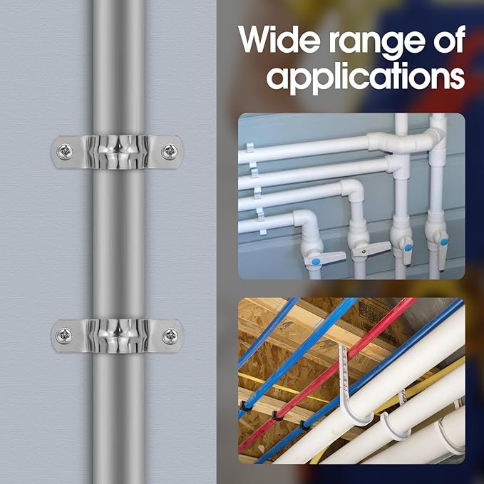 30PCS M32 Rigid Pipe Strap 1-1/4 Inch Two Hole Strap U Bracket Stainless Steel Tube Strap Tension Clip Clamps Heavy Duty Pipe Clamp U Clamp U-tube Clamp