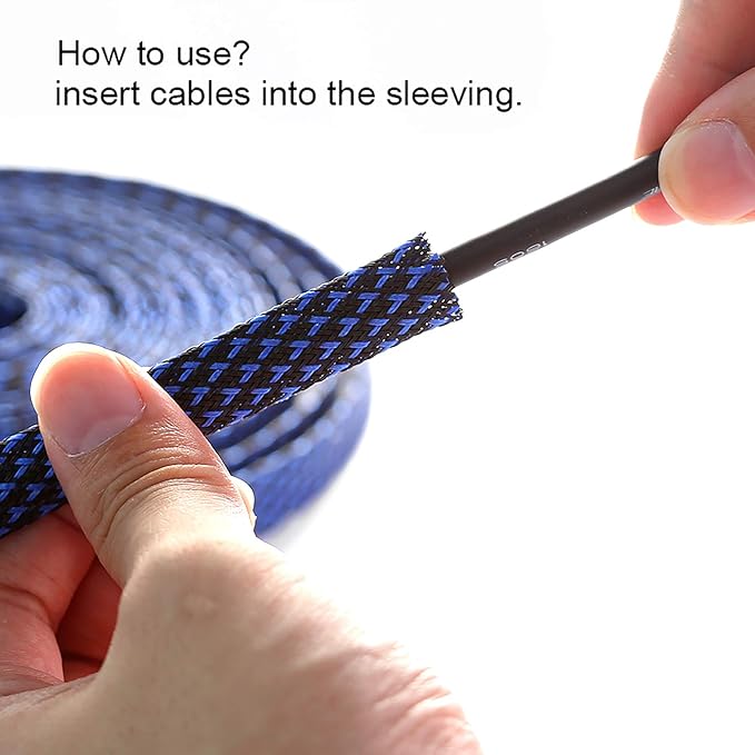 100ft - 1 inch PET Expandable Braided Sleeving – BlackBlue – Alex Tech Braided Cable Sleeve