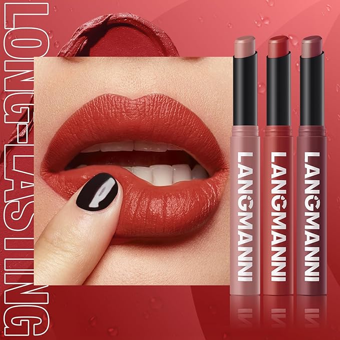 Jolilab 3 Pcs Velvet Matte Lipstick Nude Matte Soft Dark Color Stick Waterproof Long-Lasting Non-Stick Cup High Pigmented Lip Stick Lip Balm Beauty Cosmetics Gift for Girls（01#+02#+03#