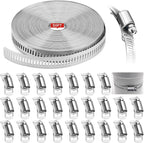 Hose Clamps 50FT Strap+25 Fasteners,DIY Cut-To-Fit 304 Stainless Steel Adjustable Large Worm Gear Band Clamp Assortment Kit,Metal Screw Fasteners and Strapping for Pipe,Duct,Pole,Tube