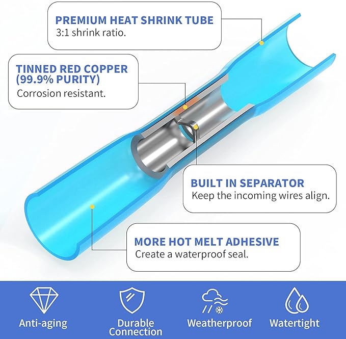 Qibaok Crimping Tool Ratcheting Wire Crimper for Heat Shrink Connectors with 200pcs Heat Shrink Butt Connectors for AWG 20-10
