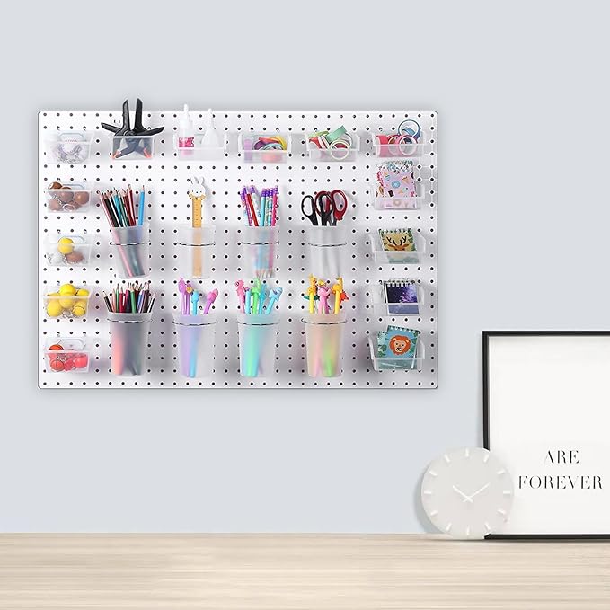 20 PCS Pegboard Cups Pegboard Bins Set, Pegboard Wall Organizer with Hooks and Loops, Pegboard Wall Containers Clear Peg Hooks Assortment Organizer Accessory for Garage Storage