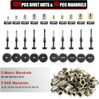 AOBEN Rivet Nut Tool Kit, Nutsert Gun Kit, Upgraded Rivnut Tool with 10 Metric and SAE Madrels, 100 Pcs Rivnuts, and Rugged Carrying Case