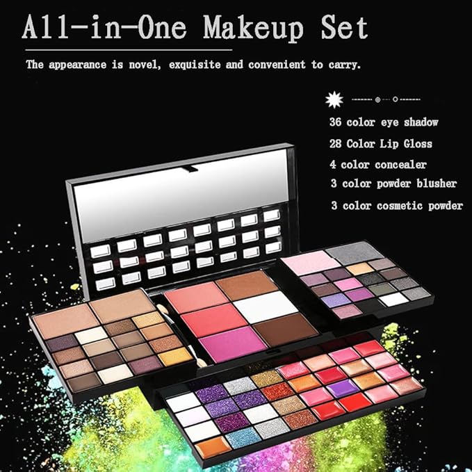 Makeup Kit for Women Full Kit Eyeshadow Facial Blusher Eyebrow Powder Face Concealer Powder Eyeliner Pencil Ultimate Color Combination 74 Colors Makeup Set Combination Palette-VeraVaultWomen