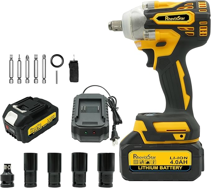 Rhovixster 1/2 Impact Gun, Cordless Impact Wrench Set, 1/2 Torque Impact, Brushless Motor High Torque Impact Guns with Battery and Charger