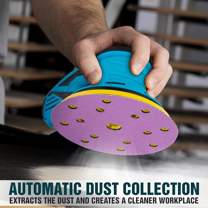 Autolock Electric Random Orbital Sander, 350W Brushless Motor with 5 & 6 Inch pads, 10000RPM Electric Palm Sander for Woodworking, Sanding and Polishing (Blue)
