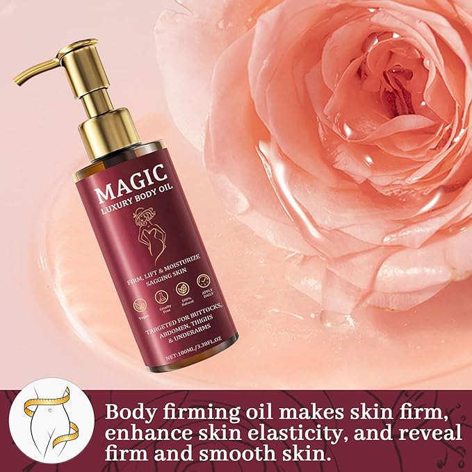Magic Body Firming Oil, Luxury Body Oil for Crepe Skin, Tightening & Hydrating Body Oil After Shower with Vitamin E and Rosehip, Non-Greasy Body Serum Oil for Thighs, Arms, Chest, 100ML / 3.38 Fl Oz-VeraVaultWomen
