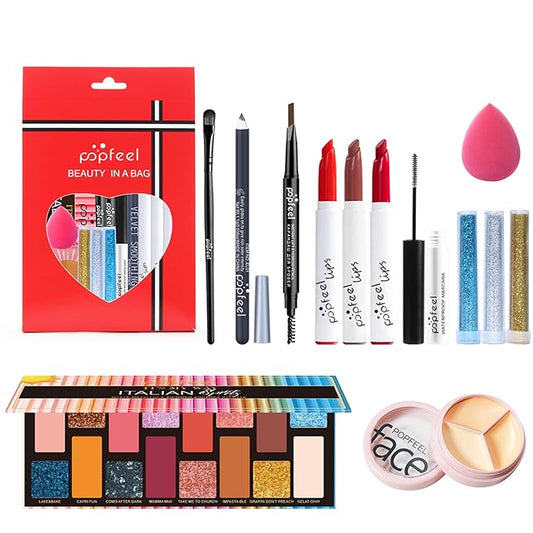 Makeup Kit for Teens, Makeup Starter Kit for Teens with Gift Bag, Matte Glitter Shadow Palette, Lipstick Set, Eyebrow Pen, Black Mascara, Shimmer Powder etc, Birthday Gifts for Women Girls-VeraVaultWomen