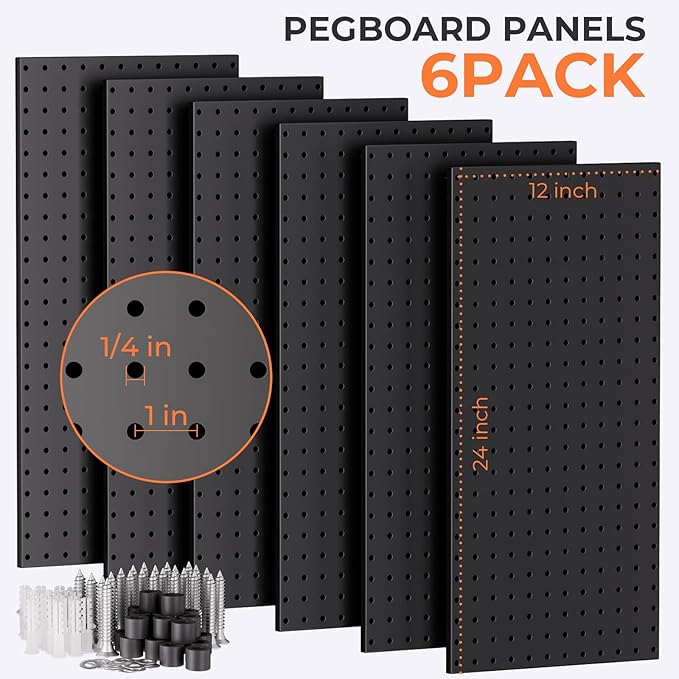 INCLY 48x36 Inch Metal Peg Board Kit with 1/4" Pegboard Hooks Accessories, 6PCS Peg Board Panels and 234PCS Black Pegboard Wall Organizer Tool Storage System for Garage Workbench Shed