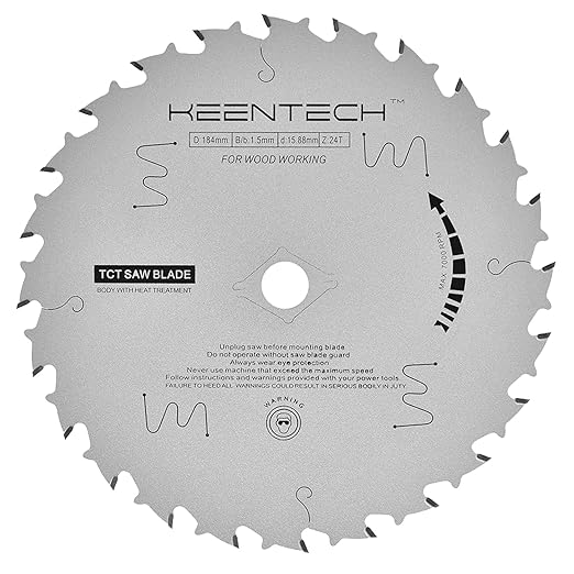 KEENTECH 7-1/4 Inch Woodworking Circular Saw Blade 24T, Non-Stick Coating, Tungsten Carbide Tipped, ATAF Grind, 5/8 Inch Arbor Hole with Diamond Cutout