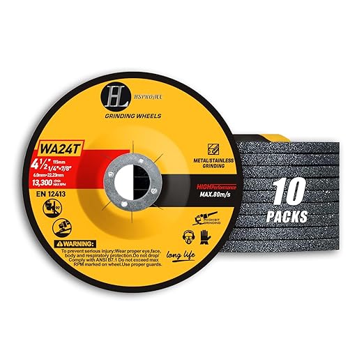 4-1/2 inch Grinding Wheels for General Purpose Metal & Stainless Steel, Aluminum Oxide Grinding Disc for Angle Grinder 4.5'' x 1/4'' x 7/8'' (10 Pack)
