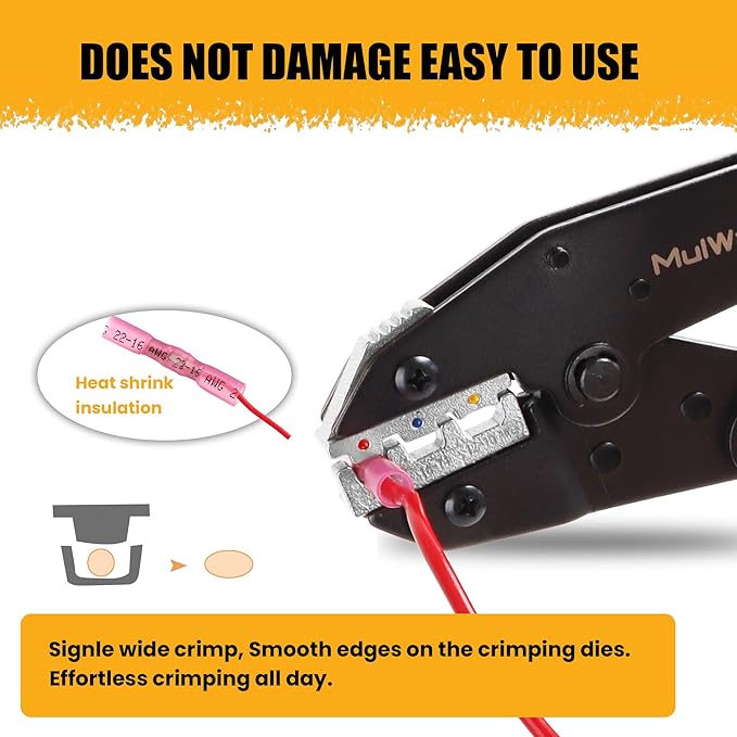 Mulwark Wire Crimping Tool for Heat Shrink, Wire Crimper AWG 10-22 | Professional Wire Crimpers-Crimping Pliers for Automotive, Marine & DIY Electrical Projects