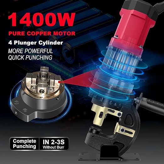 1400W Electric Hydraulic Hole Punch for Metal,Steel Hole Punch Heavy Duty Hydraulic Hole Puncher,Electric Punching Machine with 5 Dies - Precise Drilling for Aluminum Copper Plate Angle Iron,MHP-20