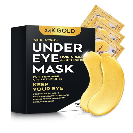 100Pcs/50Pairs Under Eye Patches Gold for Dark Circles, Puffy Eyes, and Wrinkles, 24K Gold Eye Mask for Face, Eye Cream for Men and Women-VeraVaultWomen