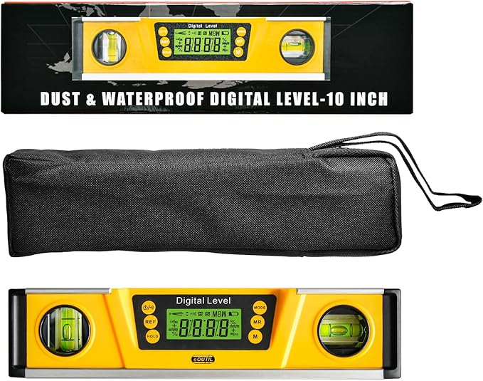 Digital Level and Protractor, 10 Inch IP54 Protected Electronic Bubble Inclinometer Angle Finder Gauge with Large LED Backlight Display & Magnetized V-Groove Base Carrying Bag Included (Orange)